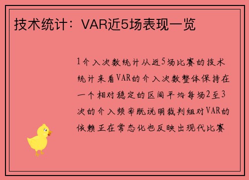 技术统计：VAR近5场表现一览